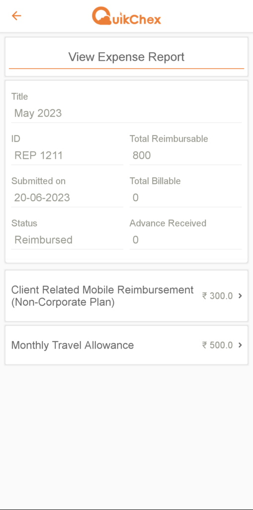 Quikchex Expense Module Screenshot